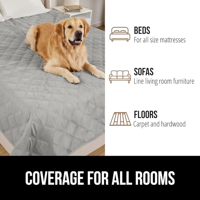 GORILLA GRIP Waterproof Bed Cover for Dogs, 82x52, Gripped Slip Resistant Backing, Leak Proof Washable Dog Blanket Covers Sofa, Couch, Sectional, Crate, Car, RV Seats, Pet Puppy Essentials, Light Gray