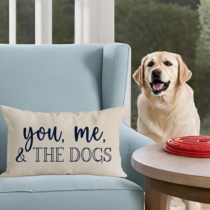 PANDICORN You Me & The Dogs Lumbar Throw Pillow Covers 12x20 Inch Outdoor Rustic Farmhouse Decorations Decorative Cushion Case Sign Pet Dog Lover Gifts for Women Home Sofa Couch Room Decor