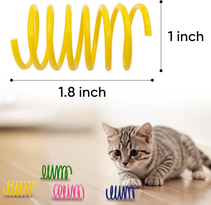 Cat Spring Toys 60 Pack, Interactive Toys for Kittens to Swat, Bite & Hunt, Colorful Durable Plastic Spiral Springs for Indoor Cats