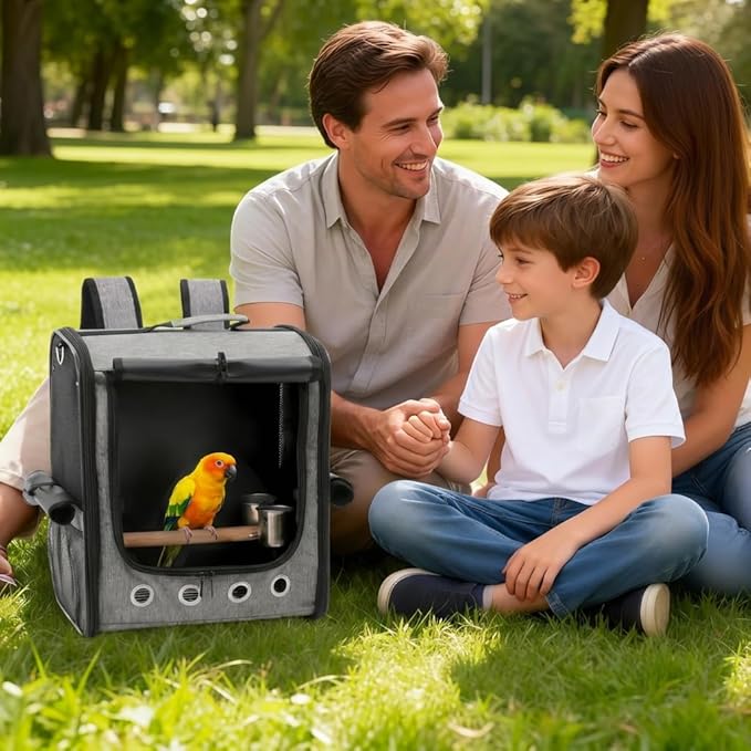 Foldable Bird Carrier Bag, Bird Backpack with Perch and Food Bowl, Stainless Steel Tray, A Portable Travel Bird Cage That is Easy to Clean, Pet Transparent Breathable Travel Cage