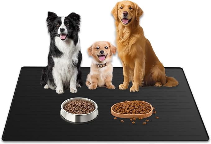 40"x30" XXL Silicone Dog Feeding Mat, 1.5MM Extra Thick Dog Bowl Mat for Food and Water, Large Non-Slip Placemat with High Edges for Dogs Bowls, Easy to Clean, Black