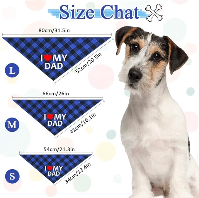 GreenJoy Cute Plaid Dog Bandana – Washable Pet Triangle Scarf for Small, Medium, Large Dogs and Cats, Adjustable Pet Accessory for Birthday, Wedding and Christmas (Blue (I Love My Dad), Small)