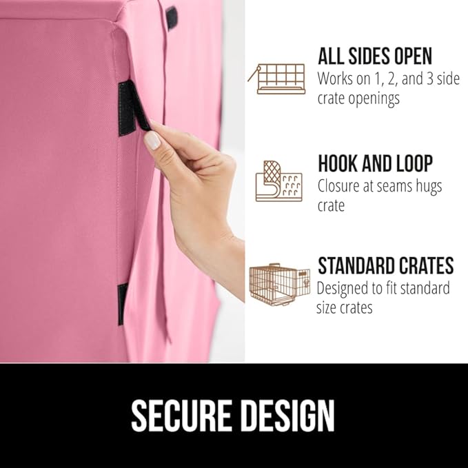 GORILLA GRIP Dog Crate Covers Compatible with Amazon Basics Dog Crates, All Sides Open, Privacy Cover Fits 24" Wire Kennel, Breathable Mesh Windows, Light Reducing Puppy Training Cage Topper, Pink