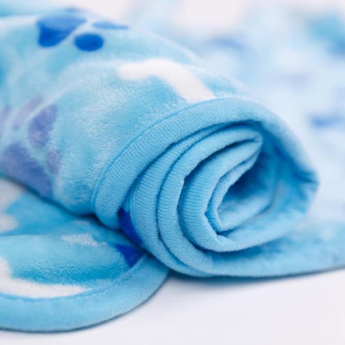 Allisandro Luxurious Dog Blanket, 350 GSM Super Fuzzy Microplush Fleece Pet Blankets for Small Medium Large Dogs and Cats, Blue Paw and Bone, 80" x 64"