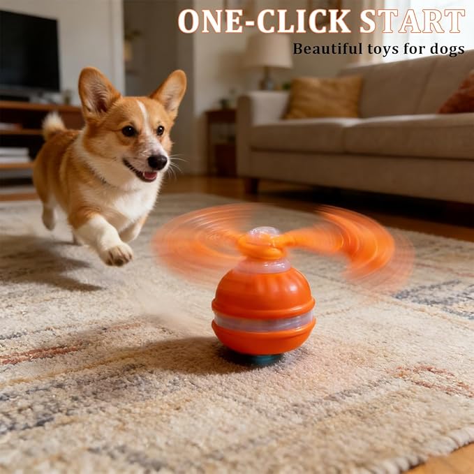 Interactive Dog Toys ，2026 upgraded motion-sensing pet toy ball, interactive dog toy ball with 360° intelligent automatic rolling. Built-in bird chirping attract dogs and keep them playing (orange)