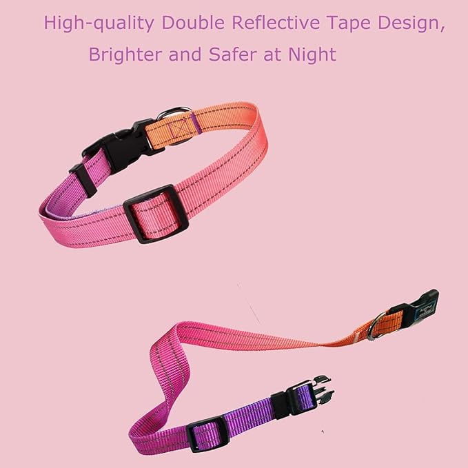 Roses&Poetry Reflective Dog Collar with Gradient Mistyrose, Adjustable Durable Pet Collars for Small Medium Large Dogs (Mistyrose-L)