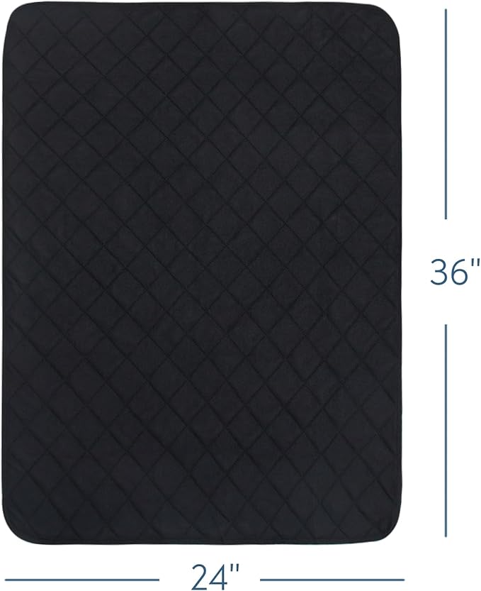 Washable Incontinence Bed Pads, Reusable Underpads for Kids, Adults, Elderly, Hospitals & Pets, Waterproof Bed Protector Pad for Bed, Sofa, Floor, Super Absorbent Bed Pee Pad 24" x 36"- Black