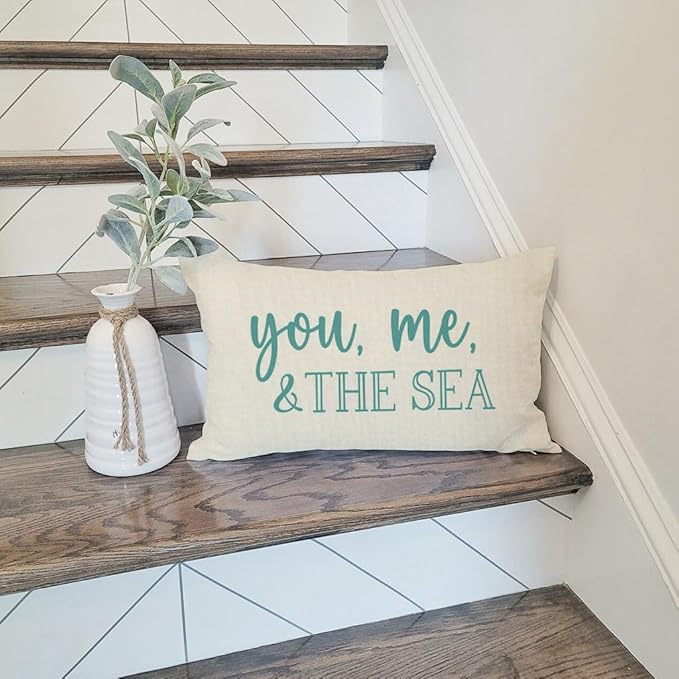 PANDICORN Summer Beach Throw Pillow Covers 12x20 Inch Blue Words You Me and The Sea Ocean Sea Coastal Outdoor Decorations Lumbar Decorative Throw Pillows Cases for Home Living Room Couch Sofa Decor