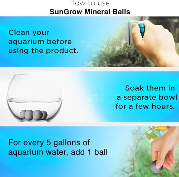 SunGrow Water Conditioner Balls for Betta, 0.5”, Tropical Fish Tank Decorations with Over 30 Beneficial Elements, Aquarium Water Enhancers, 20 Balls per Pack