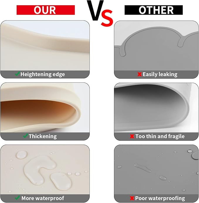 Ptlom Silicone Pet Placemat for Dogs and Cats, Non-Slip Waterproof Dog Feeding Bowl Mats for Food and Water, Small Medium Large Pet Puppy Tray Mat Prevent Residues from Spilling onto The Floor, Beige