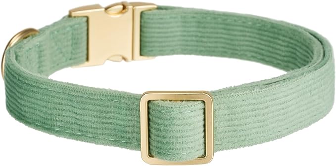 Soft Cotton Dog Collar with Metal Buckle Adjustable Heavy Duty Comfy Corduroy Collars for Small Medium Large Dogs,Grass Green,Large
