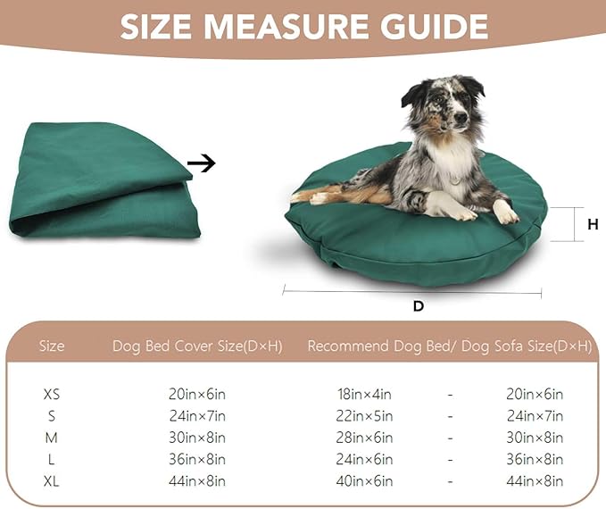 Dog Bed Cover Waterproof Replacement Machine Washable Covers for Dog Bed Heavy Duty Scratch Resistant Mattress Protector Pet Bed Round 44x44 Inch Cover Only Dark Green