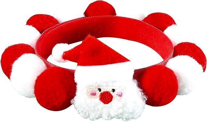 Lionheart glory Christmas Collar Pom-Pom Plush Ball Collar for Medium Dogs Pet Christmas Costume Soft Funny Dog Collar Xmas Party Accessories Headgear