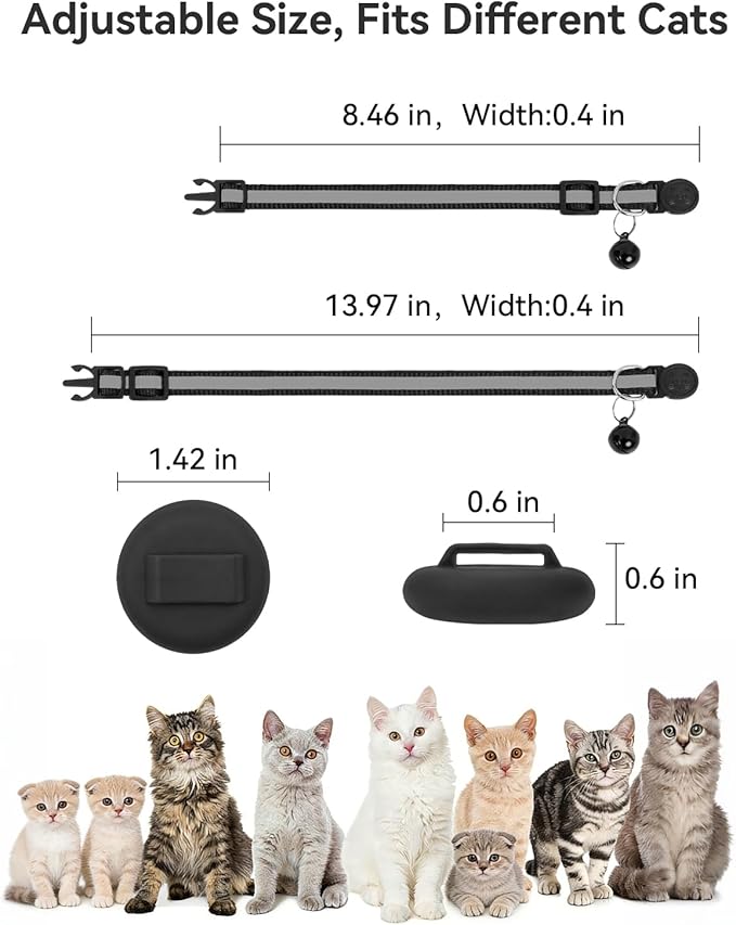 Joytale AirTag Cat Collar 2 Pack with Breakaway Safety Buckle, Reflective Cats Collar with AirTag Holder, Adjustable 7.5-12.5 Inch, Anti-Fraying Lightweight for Girl Boy Kitten, Black