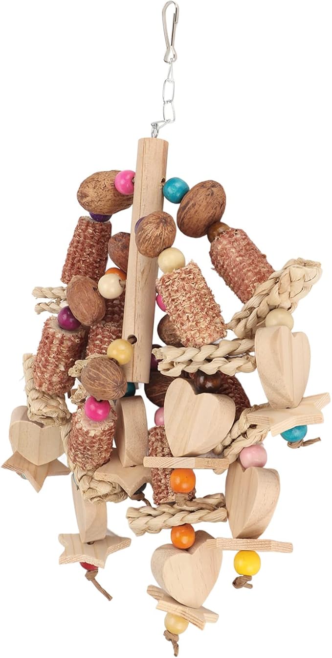 Wooden Bird Chew Toy, Edible Nuts, Non, Vibrant Design, Reduces Boredom, for Parrots and Small Birds