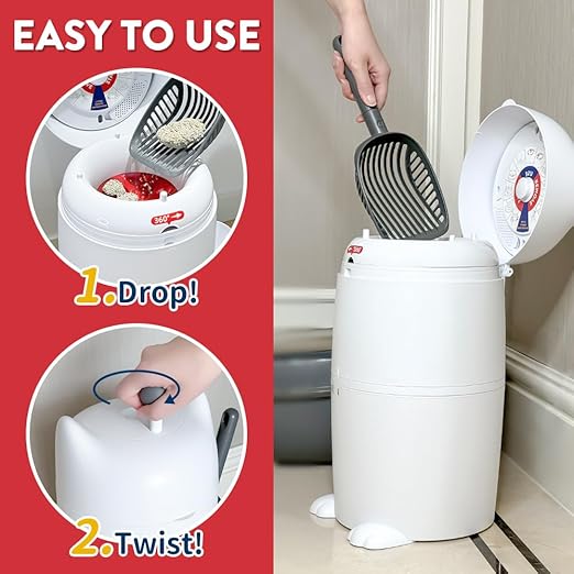 Red Rocket Pets Cat Litter Trash Can Kitty Twister Plus Pack, 12x Refills Bags and 6X Charcoal Sachets, No Smell Litter Storage Container, Litter Disposal System
