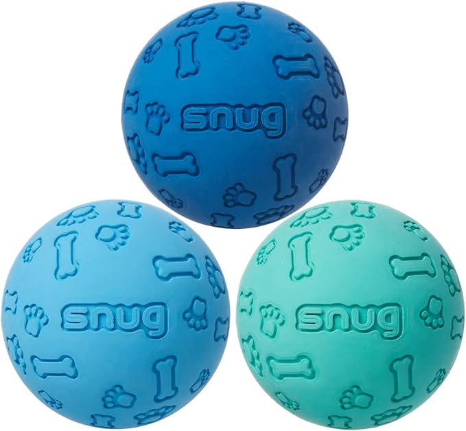 Snug Rubber Dog Balls for Small and Medium Dogs - Tennis Ball Size - Virtually Indestructible (3 Pack - Cool)