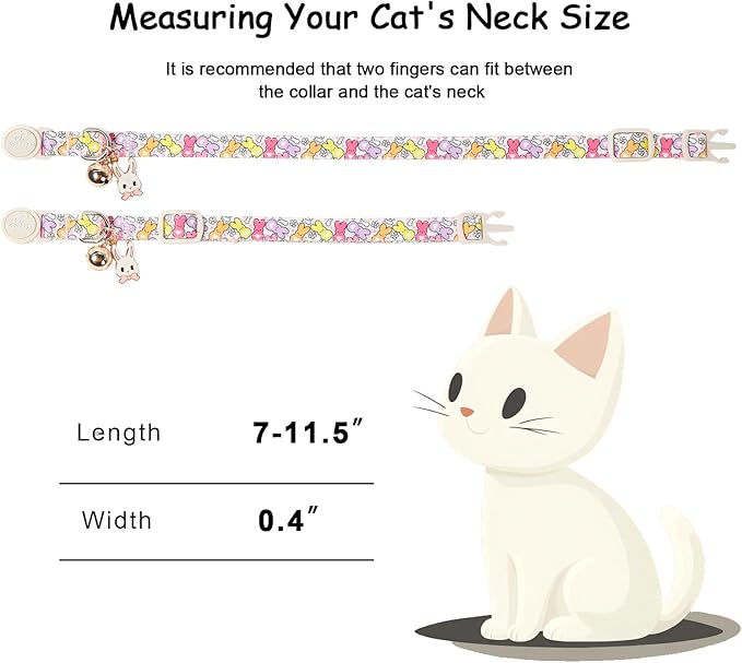 2 Pack Easter Cat Collars - Pastel Bunny&Egg Print Breakaway Easter Cat Collar with Bell & Bunny Pendant, Adjustable Cute Spring Holiday Kitten Collars for Boy Girl Cats