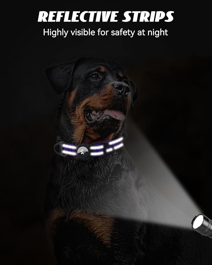 Joytale Airtag Dog Collar, Reflective Pet Collar with Waterproof AirTag Holder, Dual D-Rings, Soft Padded Adjustable for Large Dogs, Navy Blue, L