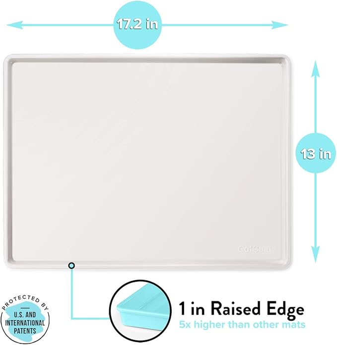 CatGuru Cat Food Mat, Small & Large Pet Feeding Mat, Waterproof Cat Tray for Food and Water, Silicone Pet Placemat, Non-Slip Mats for Cats, Easy to Clean Tray for Pets Bowls (Hard Tray,Marshmallow)