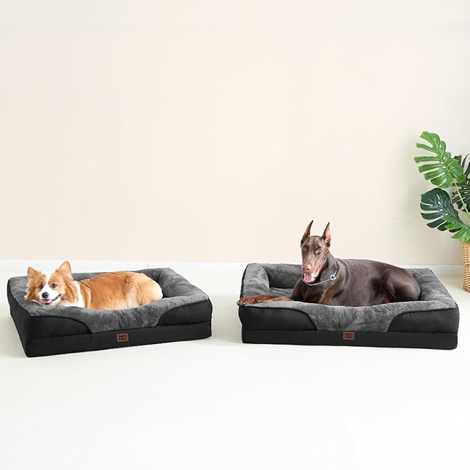 EHEYCIGA Orthopedic XL Dog Bed for Large Sized Dog, 48x35x7.5 Inch Extra Large Memory Foam Dog Couch Bed with Sides, Waterproof Liner & Washable Removable Cover, Bolster Pet Sofa, Grey/Black