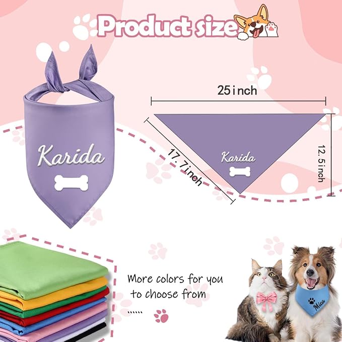 Personalized Dog Bandana,Custom Pet Scarf with Embroidered Name,Bibs Triangle Scarfs Gift for Small Medium Large Dogs Cats Baby Puppy Pets Accessories