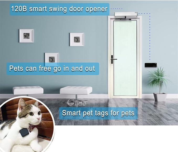 Olideauto Automatic Pet Door Opener with Smart RFID Tag Sensor for Pets,Silver Color Electric Automation Door Opener with Wireless RFID Tags for Cat,Dog