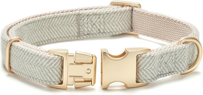Soft Cotton Hemp Dog Collar with Metal Buckle Adjustable Tweed Dog Collars for Small Medium Large Dogs(Grey,Medium)