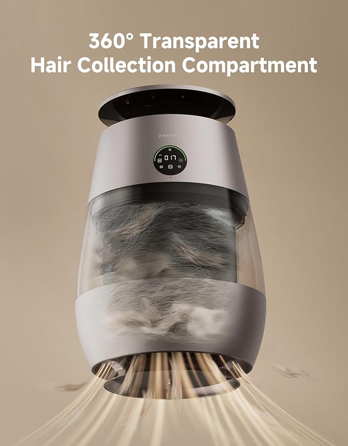 ‌Dreame Pet Air Purifier, Cleans 5,386 ft² in One Hour, 1,346 ft² for Home Large Room, NeverChange 5.4-Year Filters for Odor Purification, 360° Visual Collection of Hair, ‌Pet-Friendly Design, Gold