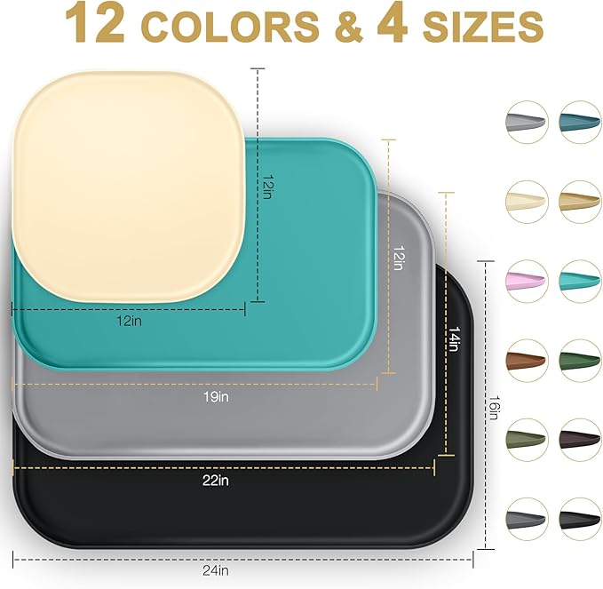 Silicone Pet Food Mat with Raised Edge for Food and Water Bowl, Dog Feeding Mats, Cat Food Trays for Floor Waterproof, Rubber Tray for Dogs and Cats, 19 x 12 x 0.7 Beige