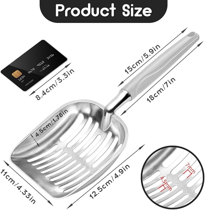 Cat Litter Scoop, Metal Cat Scooper, Plastic Handle Scoop, Sifting Shovel for Christmas – Heavy Duty Aluminum Alloy Litter Box Scoop with Deep Mesh, Design for Easy Waste Removal and Cleaning(Gray)