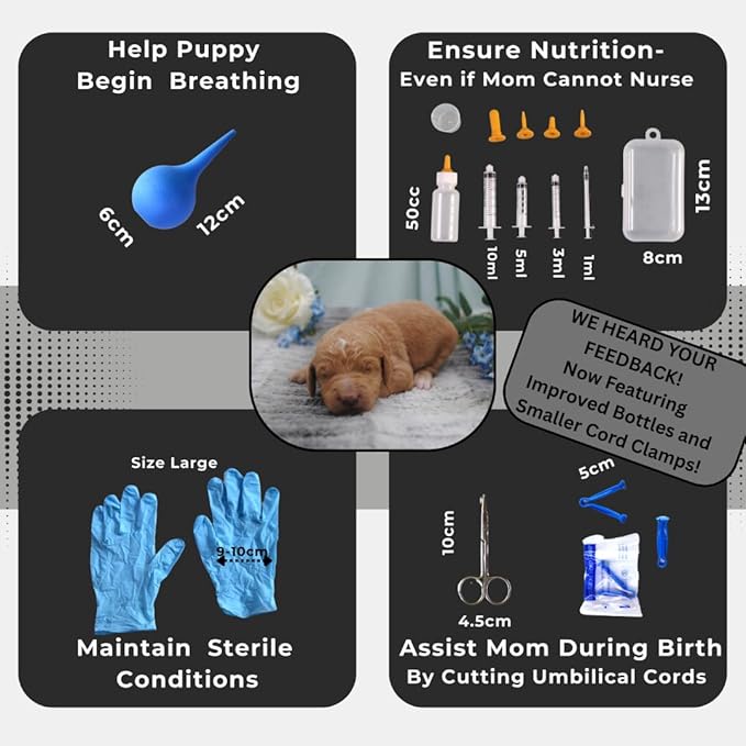 Puppy Whelping Supplies 64 Piece Puppy Whelping Kit for Puppies Birth Pregnant Dog Birthing Supplies Newborn Collars for Litter Bottles for Nursing