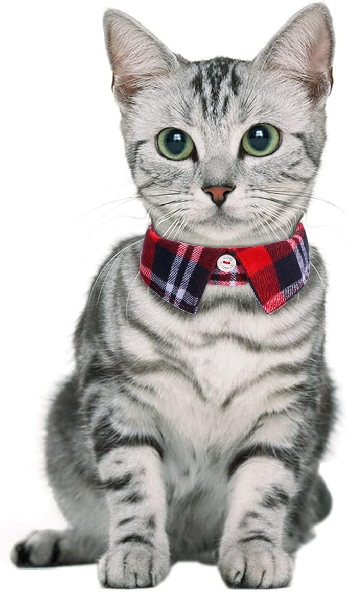 Faleela 2 Pack/Set Cat Collar with Cute Bow Tie and Bell,Breakaway Plaid Shirt Collar for Kitty Adjustable Safety