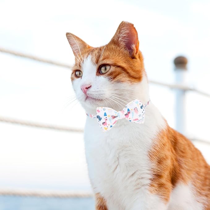 Breakaway Cat Collar with Removable Bow Tie and Bell, Cute Multi-Style Patterns, 3 Pack Safety Buckle Kitten Collars, Adjustable Pet Collar for Boy Cats Puppy (Gray)