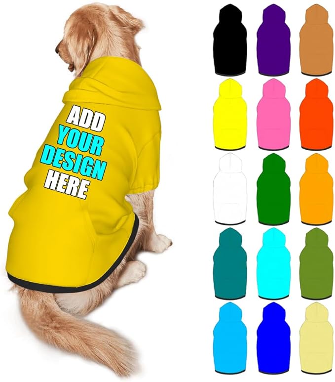Custom Dog Hoodie Personalized Photo Text Logo Name Dog Clothes, Soft & Warm for Puppy Sweatshirt Hooded for Small Medium Large Dogs Girl/Boy Cats/Kitten, Gold, XXL
