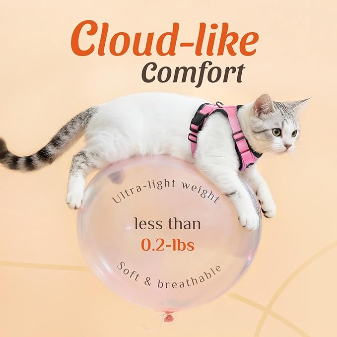 Dooradar Cat Harness and Leash Set, Escape Proof Safe Adjustable Kitten Vest Harnesses for Walking, Easy Control Soft Breathable Mesh Jacket with Reflective Strips for Cats, Pink, XS