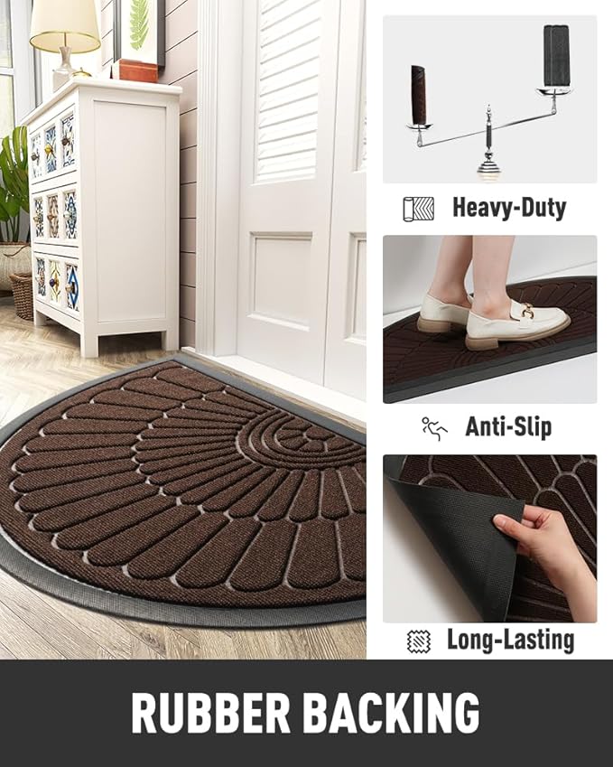 tchdio Door Mat Outdoor Indoor Entrance Doormat-Semicircular Durable Rubber Non Slip Front Door Mat for Outside Inside Entry Entryway Dirt Trapper WelcomeMat for Muddy Paws and Shoes-Brown 24”x47”