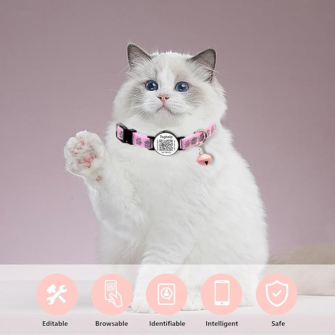 Smart QR Code Cat Collar 2-Pack: Your Cat's Digital Safety Profile, Breakaway Reflective Collar with Instant Email Alert When Scanned (Pink & Purple A)
