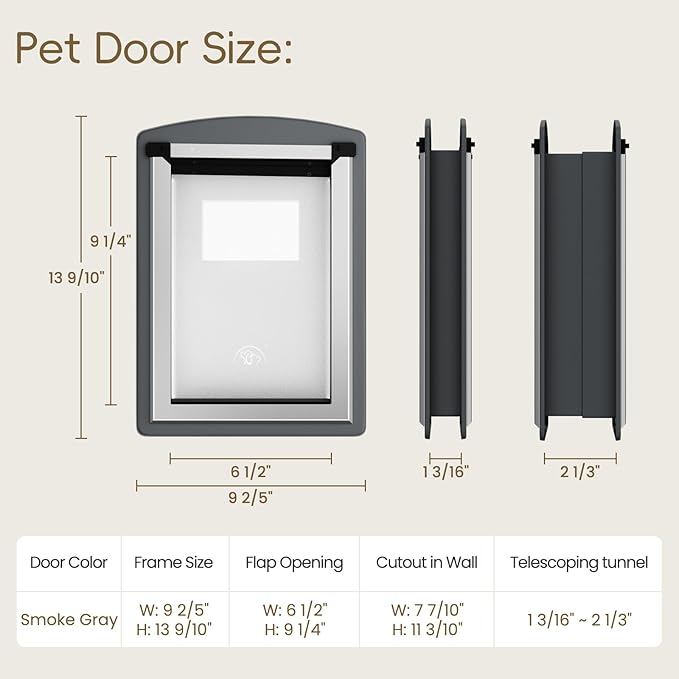 MAVRICFLEX Cat Door for Door, All-Stainless Steel Frame Cat Door with Double Soft Flaps and 2 Sliding ABS Panels for Doors, Easy to Install, Perfect for Cats and Small Dogs Under 15 LBS, Gray