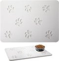 White Diatomaceous Earth Dog Bowl Mat (16x12 in) | Non-Slip Pet Food & Water Mat | Square Design with Cute Paw Prints for Medium Dogs, Quick Dry & Easy to Clean