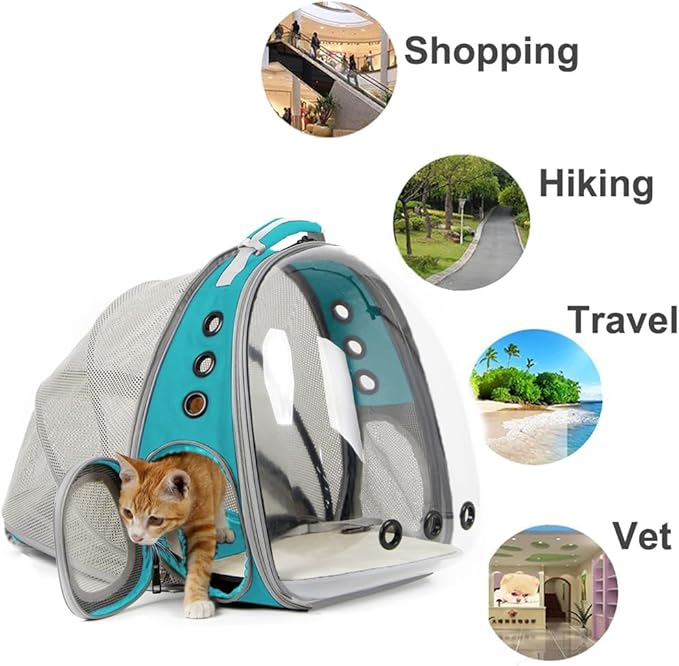 Cat Travel Backpack with Fan, Fit up to 12 lbs, Space Capsule Astronaut Clear Bubble Window Pet Backpack for Kitten and Small Puppy Green