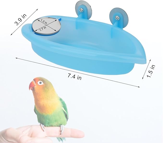 Hypeety Bird Bath with Mirror Portable Bird Bath Bird Bathroom for Pet Parrots Bathing Tub Bath Box Bird Shower Bathtub Accessories (Blue-Bird Bathtub with Mirror)
