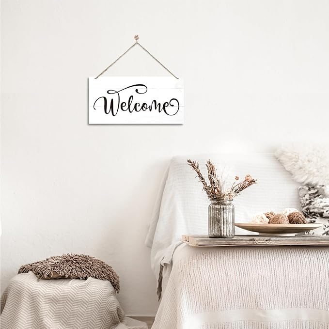 Welcome Sign for Front Door, Welcome Decor Wooden Hanging Sign for Wall Decor, Rustic Funny Wooden Outdoor Front Door Hanging Decoration 13.8X6.9 inches