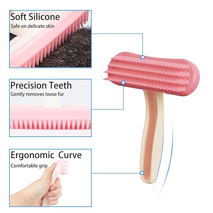 2 Pack Bunny and Chinchilla Grooming Brush – Soft Silicone De-Shedding Bath & Massage Comb for Rabbits, Guinea Pigs, Small Pets, Cats, Dogs, Kittens & Puppies