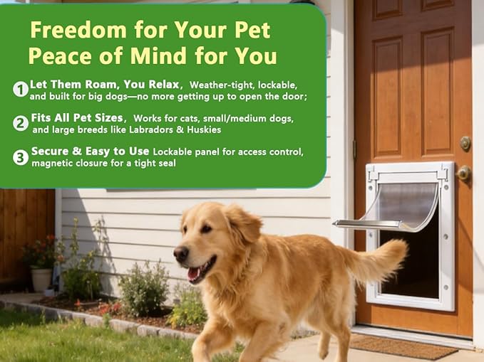 Pet Door Dog Door Easy Install - Wood & PVC Doors & Walls，Cat Door Free Movement & Flexible Control - 2 Magnetic Flaps & Sliding Lock,Telescoping Frame,5 3/4" x 9 1/3" for Small Dogs Cats Up to 15 lb