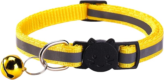14 Pack Breakaway Cat Collar with Bell, Reflective Kitten Collar for Girl Boy Cats, Safety Buckle Adjustable 7.5-12.5 Inch, 0.4 Inch Width Lightweight, Pet Gifts (Yellow)