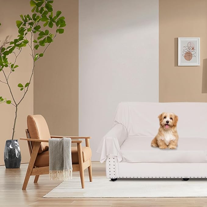 DUJUIKE Waterproof Bed Cover for Dog and Cats,Pet Hair Resistant Bed Sheet Cover, Protective BedLinerCover with 100% Waterproof Breathable Thin Fabric (White, Super King 90 * 118 inch)
