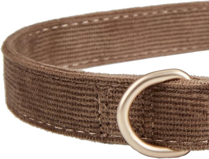 Soft Cotton Dog Collar with Metal Buckle Adjustable Heavy Duty Comfy Corduroy Collars for Small Medium Large Dogs,Brown,Small