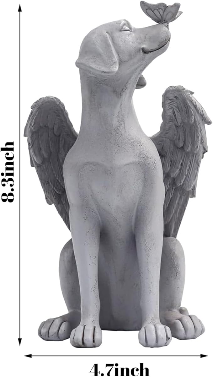 Angel Figurine Memorial Pet Puppy Dog Butterfly Stone Statue with Wings Garden Grave Monument Marker Decor Polyresin Angel Figures Statue Tombstone Sculpture Ornament Loss of Dog Sympathy Gift
