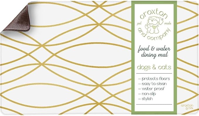 CROXTON & CO. Non-Slip Faux Leather Pet Feeding Mat for Dog Bowls | Large Bowl Mat for Food and Water | Durable, Easy-to-Clean Pet Food Mat for Floors | Size: 16.5"x28"